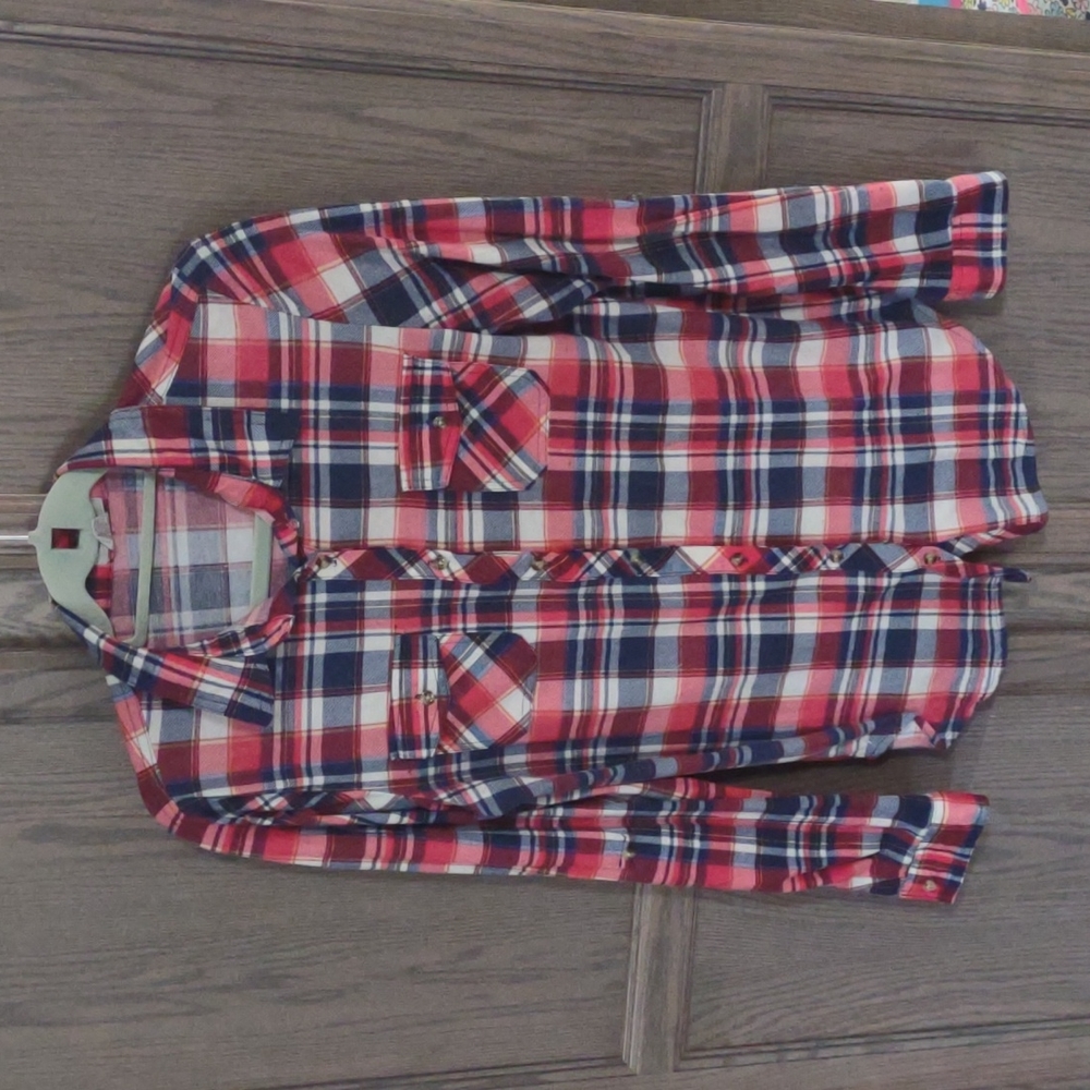 Passport Flanel, Red, White, Blue, size Large